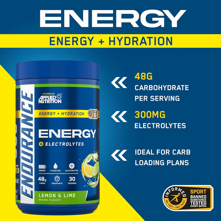 Endurance Energy Drink Powder High in Carbohydrates and Electrolytes Quick Energy for Performance Sports (1.5Kg - 30 Servings) (Lemon & Lime)