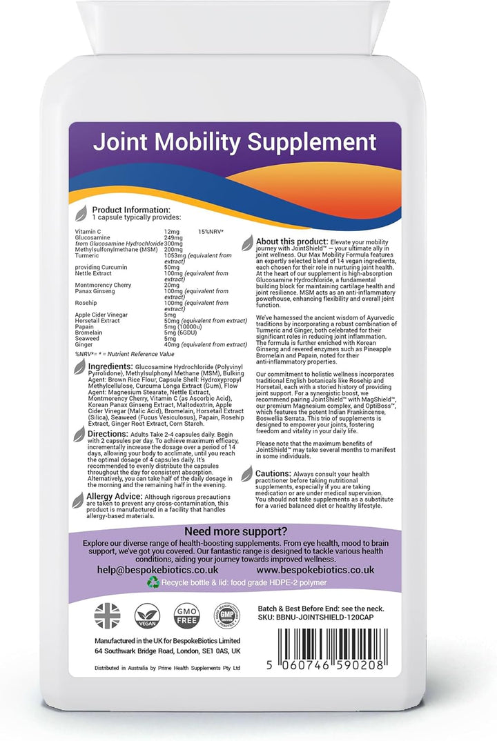 Jointshield Pro Glucosamine, Ginseng, Ginger Supplement with VIT C, MSM, Cherry, Rosehip, ACV, Turmeric & Calming Enzymes - Supports Osteoarthritis, Knee, Ankle Swelling & Inflammation Relief