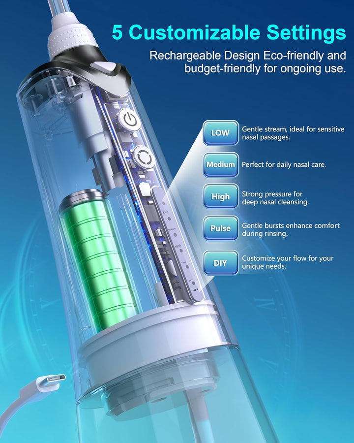 Sinus Cleaner Machine, Cordless Nasal Rinse Machine for Sinus Relief & Nasal Care, Electric Neti Pot with 6 Tips and 40 Salt Packs Nasal Irrigation Sinus Rinse System Kit for Adult & Kid