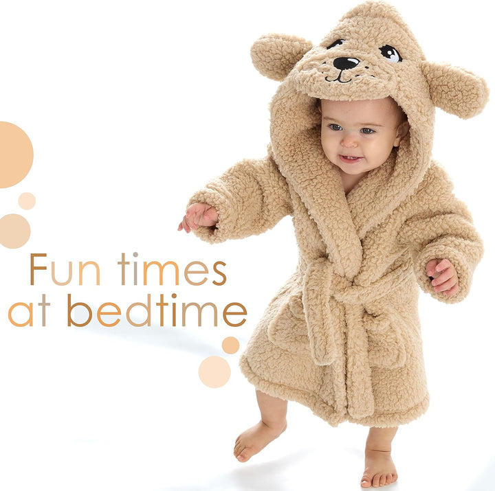 Baby Boys Girls Unisex Animal Hooded Snuggle Fleece Dressing Gown Thick Warm Robe Bathrobe 0-12 Months