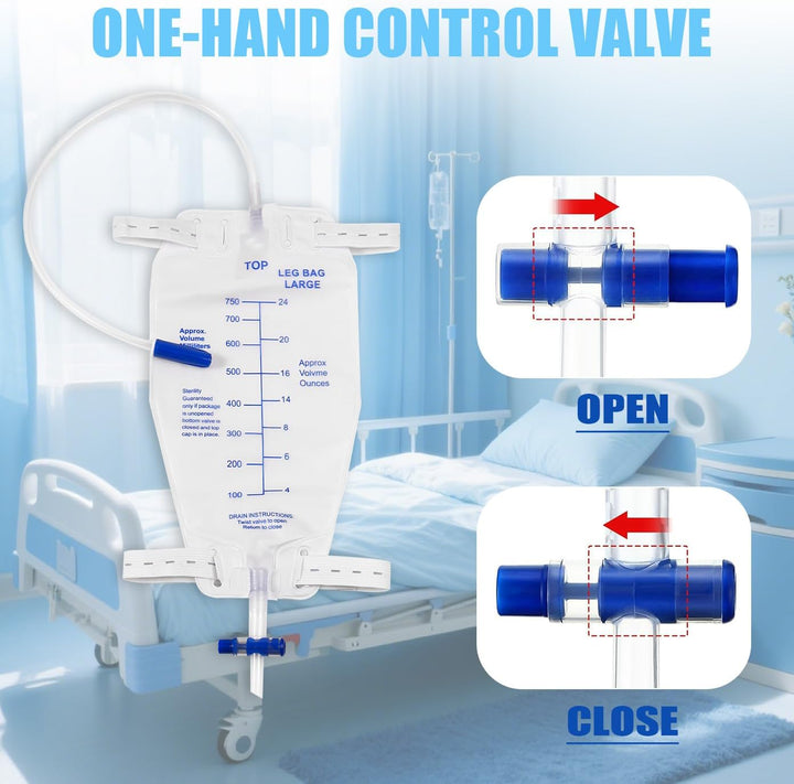 5Pcs 750ML Urinary Drainage Bag, Urine Bag with anti Reflux Chamber, Urine Drainage Bags with T-Tap Valve and 45Cm Tube, Individually Sealed Urinal Night Bags (750, 5)