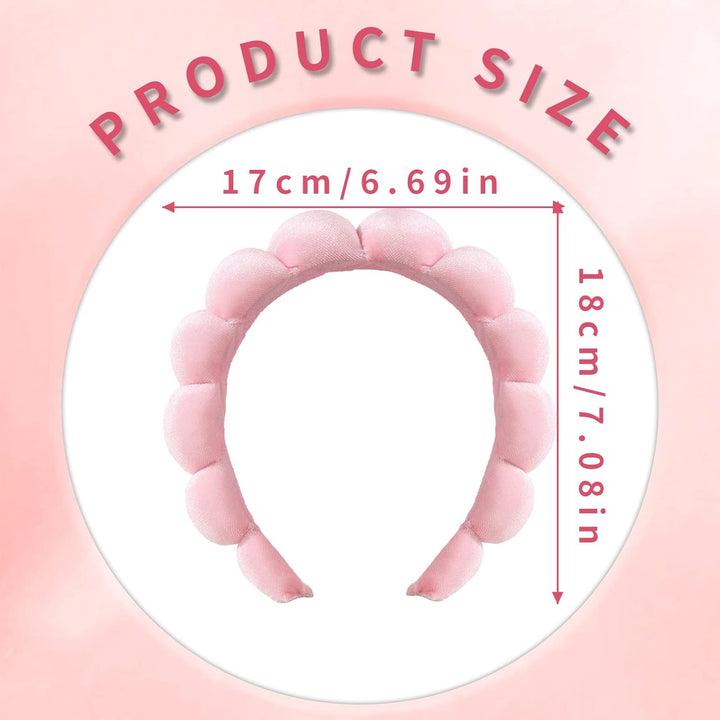 Puffy Makeup Headband Spa Headbands for Women Sponge & Terry Towel Cloth Fabric Cute Skincare Headband for Face Washing, Makeup Removal, Shower, Facial Mask (Pink)