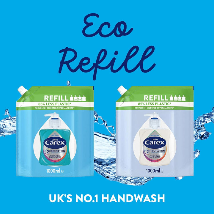 2 Hour Protection Antibacterial Moisture Hand Wash Refills, Liquid Hand Soap Eco Refill for Homes & Businesses, Caring Hand Wash, Bulk Buy, Pack of 3 X 1 Litre