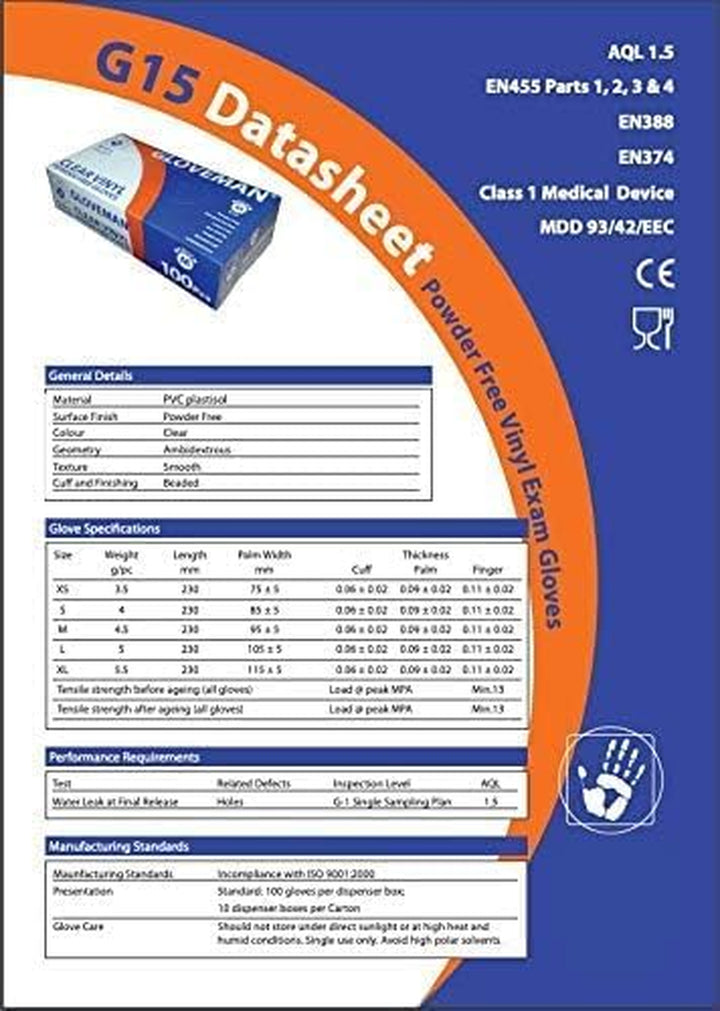 Box of 100  Clear Powder Free Vinyl Gloves - Small