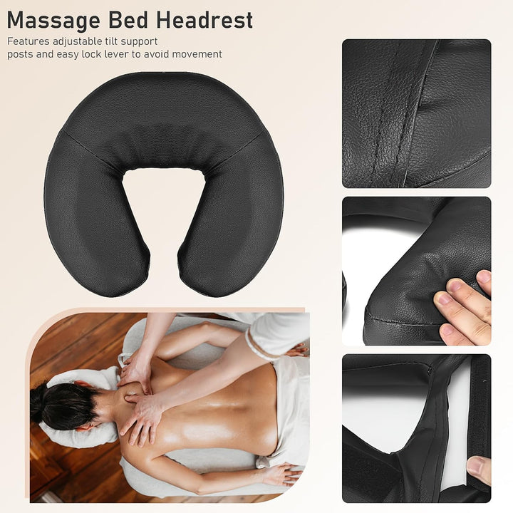 Massage Table Face Cradle Cushion, Adjustable Massage Table Cradle U-Shaped Standard Universal Headrest Cradle with Face Cushion Pillow for Massage Bed Beauty Spa Equipment, Black