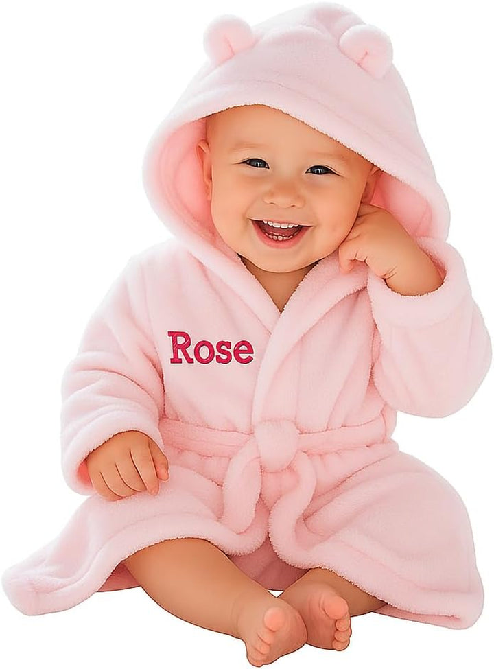 Personalised Baby Dressing Gown Baby Dressing Gown Robe with Teddy Ears Bath Robe Towel Personalised Gifts Girl Boy Clothing