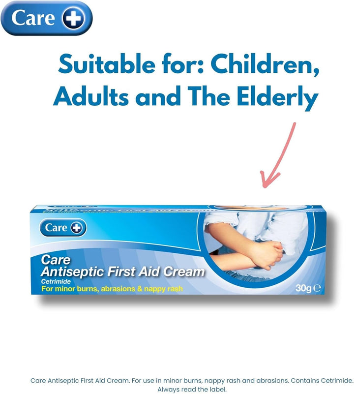 Antiseptic First Aid Cream, for Minor Burns, Abrasions and Nappy Rash, Suitable for All, Contains Cetrimide 0.5%, 30G Cream
