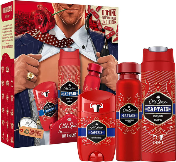 Gentleman Gift Set for Men with Captain Deodorant Spray, Deodorant Stick and Shower Gel