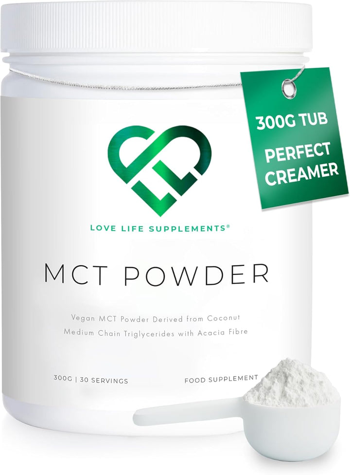 MCT Powder by LLS, 300G - 30 Servings, 100% from Coconuts, MCT Oil Powder High in Healthy Fats and Acacia Fibre, 0G Carbs, Perfect for Keto Diet, Completely Vegan, Lab Tested -