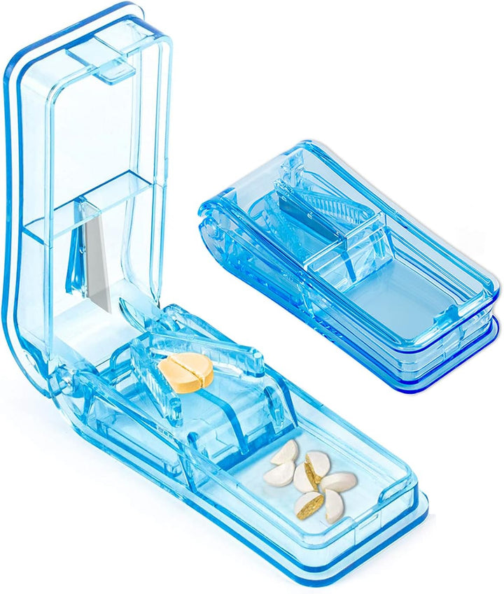 Pill Tablets Cutters for Small or Large Pills Cut in Half Quarter, Pill Splitter with Sharp Blade & Pill Storage Compartment (Black)