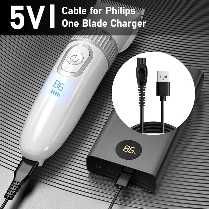 1 Pcs 5V Cable for Philips One Blade Charger, Applies to One Blade Charger, Compatible with QP2724、QP2824、QP2734、QP2834、MG5910、MG9520、S3145、S7885、S7887、S5884、X3053、X3001、X5004、X5012, Durable Portable