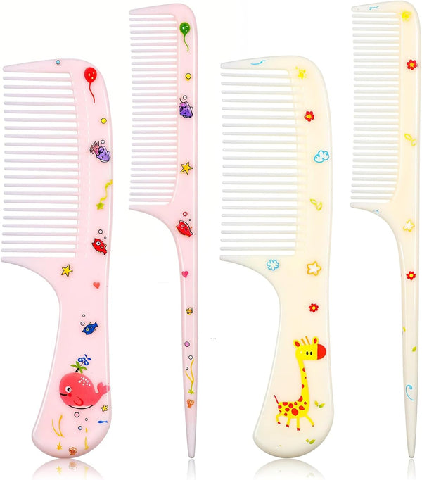 4Pcs Baby Hair Comb, Kids Hair Brush Set for Girls Boys, Cute Hair Comb Set Toddler Hair Brush, Mini Comb Rat Tail Styling for Toddler Child'S Hair(Style A)