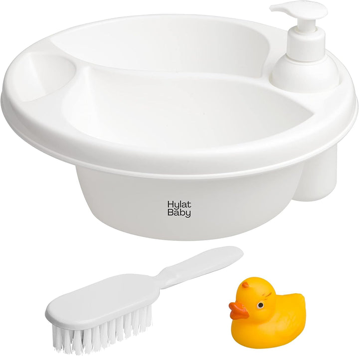 Baby Washing Bowl for Changing Table, 3 Chambers, with Practical Accessories, for Easy Baby Washing from 0 Months, White, Oval, Brand:
