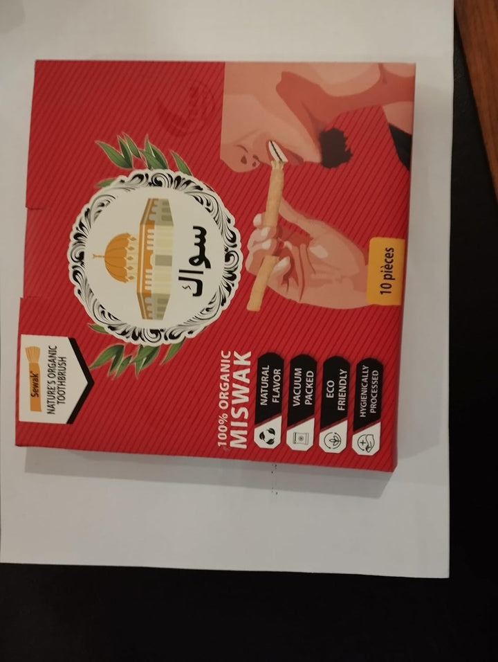 Miswak Sticks for Teeth |  Natural Toothbrush | Siwak Organic Wooden Tooth Brush Oral Teeth Whitener with Holder | Vacuum Sealed (10 Pack)