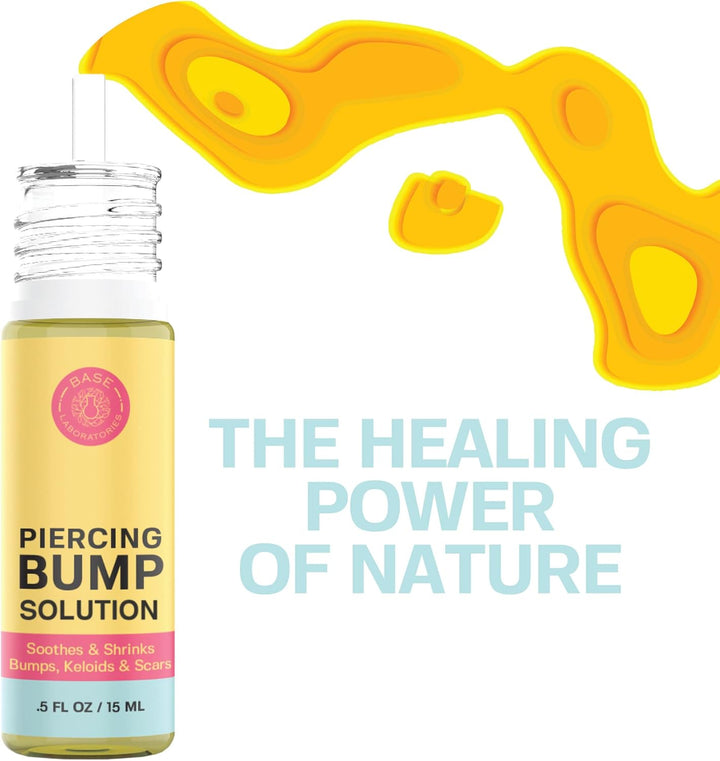 Base Labs Piercing Bump Treatment/Aftercare for Scar Removal | Healing & Soothing | Keloid Shrinking Drops for Ear & Nose with Essential Oils | 15Ml
