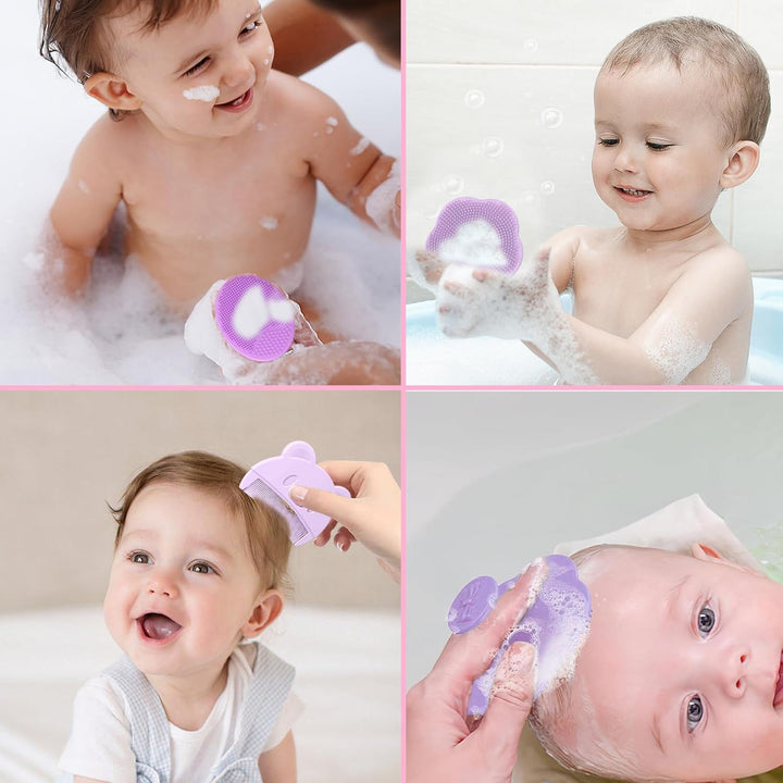 3 Pcs Baby Brush, Baby Hair Brush, Silicone Baby Comb with Oval Shampoo Brush and Flower Shampoo Brush for Newborns, Infants