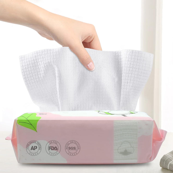 Cotton Tissue - 00% US Cotton Dry Baby Wipes, Soft Disposable Face Towels for Makeup Removing, Sensitive Skin - Portable (3 Pack, 80 Counts)