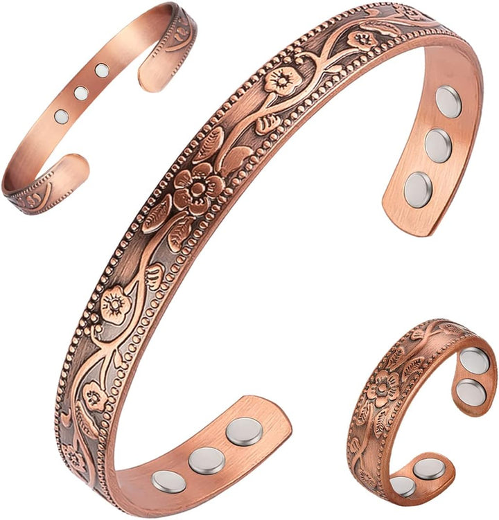 Lymphatic Drainage Copper Bracelet for Women Ultra Strength Magnet Solid Pure Copper Magnetic Bracelet Adjustable Cuff Bangle with Present Box (Tricolour Pattern)