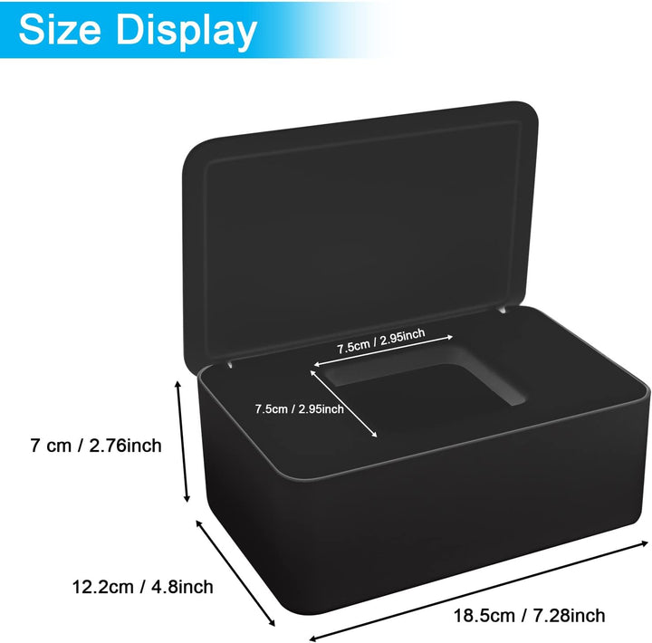 2 Pcs Wet Wipes Dispenser Box, Wet Wipes Storage Box with Lid Tissue Box Holder Rectangular, Baby Nappy Wipes Case for Toilet, Bathroom - Black