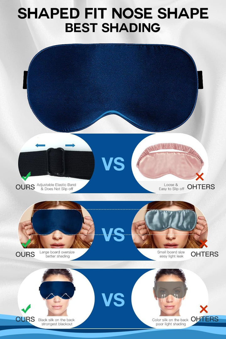 Silk Sleep Mask, 22-Momme 100% Pure Mulberry Silk Light-Blocking Eye Mask with Adjustable Strap, Hypoallergenic, Gifts for Women and Men (Blue)