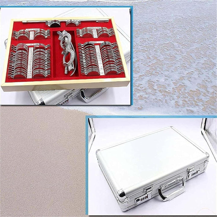 104 PCS Optical Trial Lens Set Optometry Kit Metal Rim Aluminium Case Kit Set with Optometry Test Trial Frame, Accurate Rim Retinoscopy Rack Lenses Test Glasses