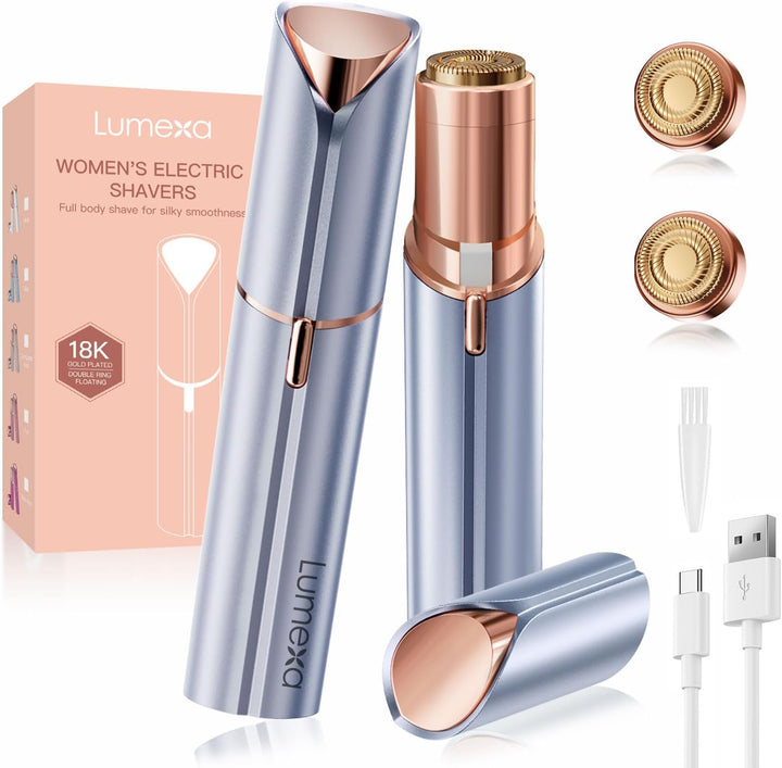 Facial Hair Remover Women, Lady Shaver for Women, Rechargeable Hair Remover Painless Face Hair Trimmer for Face Hair, Lips, Peach Fuzz, Bikini Body-White