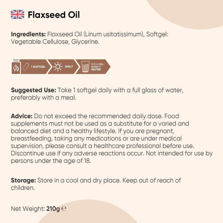 Flaxseed Oil Softgels - 180 Softgels - 1 a Day - 6 Months Supply - Cold-Pressed Omega 3 6 9 Capsules - ALA, Linoleic & Oleic Acid - Vegan, Non-Gmo & Gluten-Free - Linseed Oil Supplement