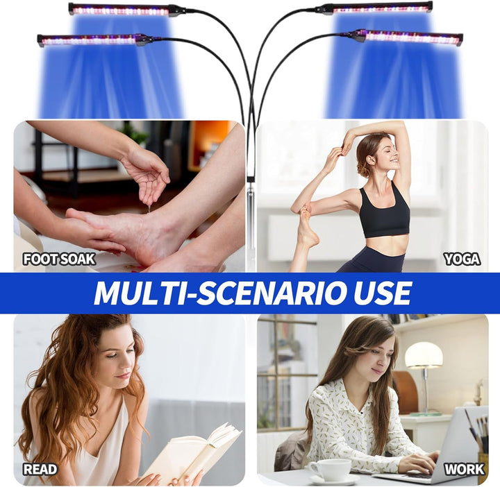 Tanning Lamp for Home with 460Nm & 490Nm Blue Light, 60W Face Tanning Lamp with 4 Lamp Heads and Adjustable Bracket, Tanning Bed with Adjustable Lighting Mode Intensity Time, Sunbeds for Home Tanning