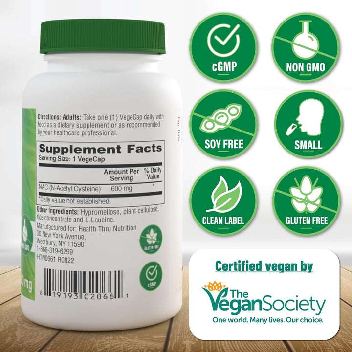 NAC N-Acetyl-Cysteine 600Mg 60 Vegecaps | the Purest, Most Powerful NAC Supplement | Supports Healthy Lung & Liver Functions | Maintains Overall Cellular Health - Vegan, Soy Free & Gluten Free
