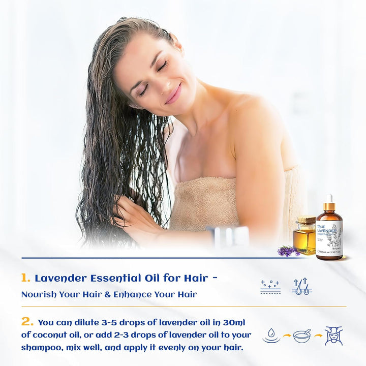 100Ml Lavender Essential Oil Pure, 100% Natural Therapeutic Grade for Aromatherapy Diffuser, Skin Care, Hair, Includes Premium Quality Glass Dropper