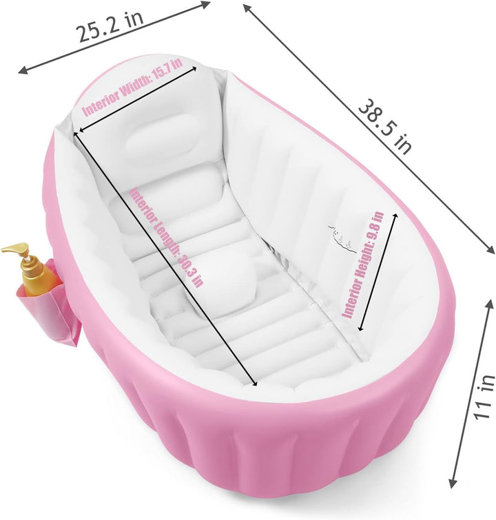Inflatable Baby Bath Tub, Portable Toddler Bath Tub, Infant Baby Bathtub with Air Pump, Foldable Non-Slip Travel Baby Bath Mini Air Swimming Pool for Newborn (Pink)