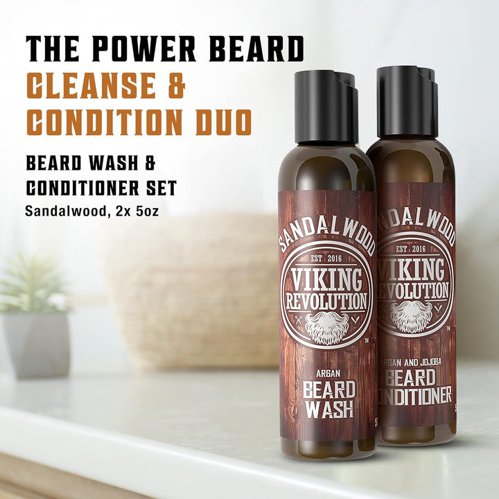 - Beard Shampoo and Conditioner - Natural Beard Wash & Beard Conditioner with Argan & Jojoba Oils - Softens & Strengthens - Gifts for Men - Sandalwood - 2 X 150 Ml