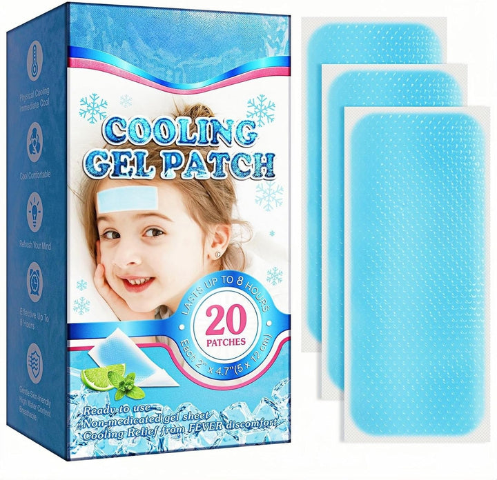 20 Sheets Cooling Gel Patch, Forehead Fever Cool Pads, Instant Cooling Comfort Forehead Patches for Kids & Adults, Cooling-Forehead Strips Help Relieve Headaches, Migraine & Sunstroke