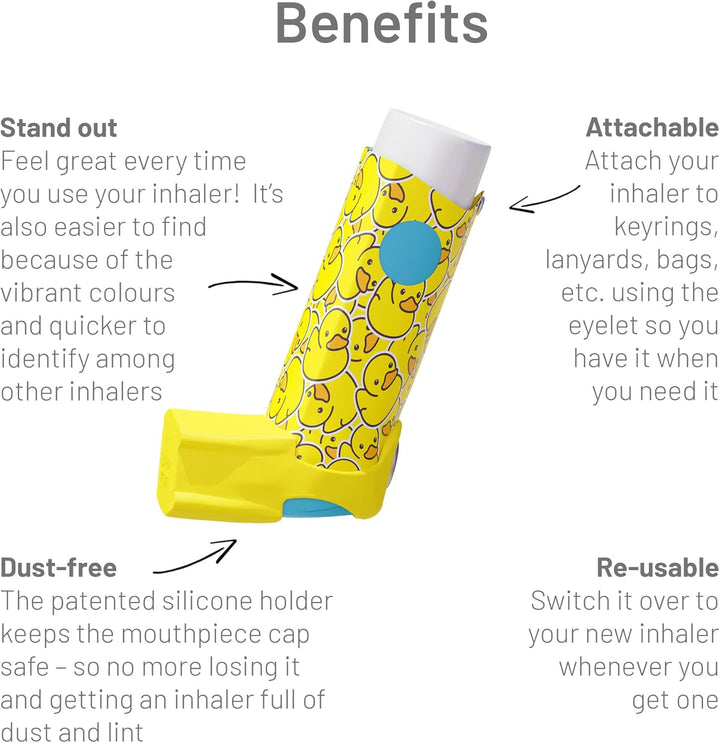 Sport Collection of Inhaler Cases – for Ventolin and Shorter Style Inhalers – Vegan Leather Case for Kids and Adults – Handmade in England (Neon Geometric, Shorter Style)