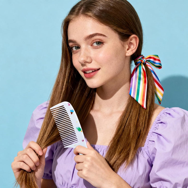 4Pcs Cute Hair Comb Set, Strawberry & Ice Cream Kids Toddler Baby Comb Fine Tooth & Rat Tail Combs Small Tiny Mini Miniature Plastic Hair Brush for Women Girls Kids All Types