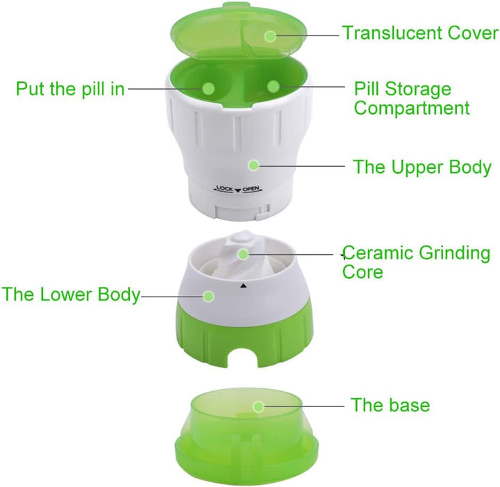 Pill Crusher Grinder - Crushes Small or Large Pills Tablets Vitamins to Fine Powder - for Family Kids Pets