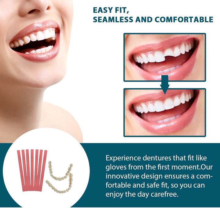 1 Pair of Denture Repair Kit,False Teeth Set,Clip in Veneers Teeth,Soft Denture Reline Kit,Denture Kit for Repair Missing Teeth,Dentures False Teeth Set for Adults,Comes with 7 Red Wax Sheets