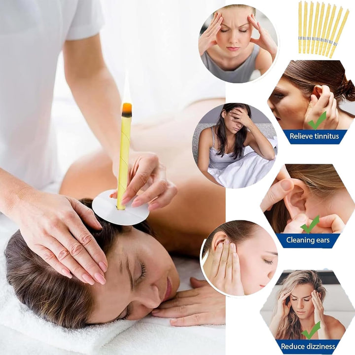 Ear Candles for Wax Removal, 10 PCS Ear Candles for Relieve Ears, Hopi Ear Candle Kit with 5 Protective Disks+10 Cotton Swab, Hopi Ear Candles UK, Earwax Removal Candling for Ear Cleaning