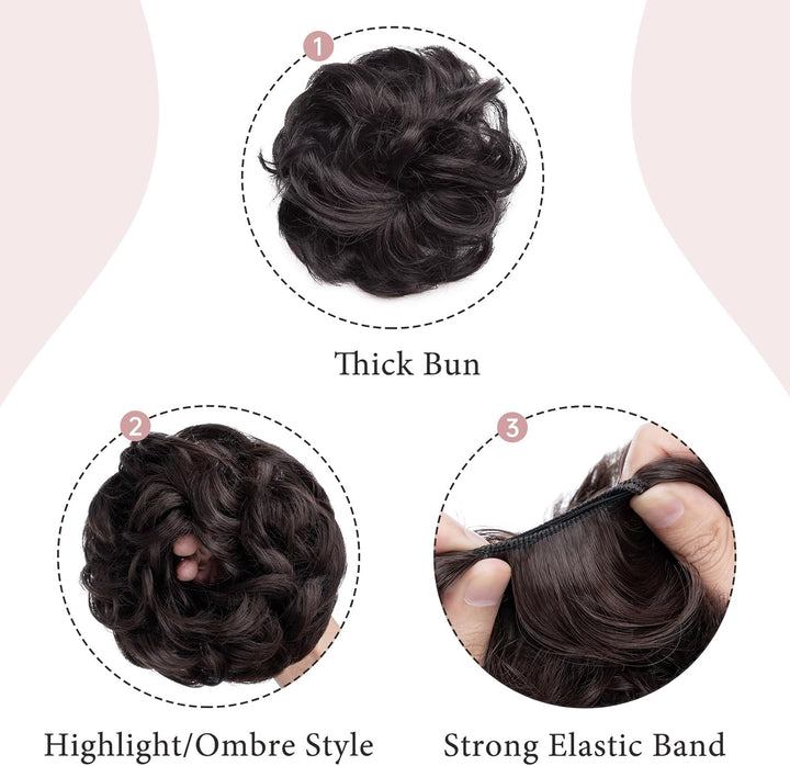 Messy Hair Scrunchies - Hair Bun Extensions & Curly Wavy Pieces for Women'S Updo, Ponytail & Donut Chignons - Natural Black