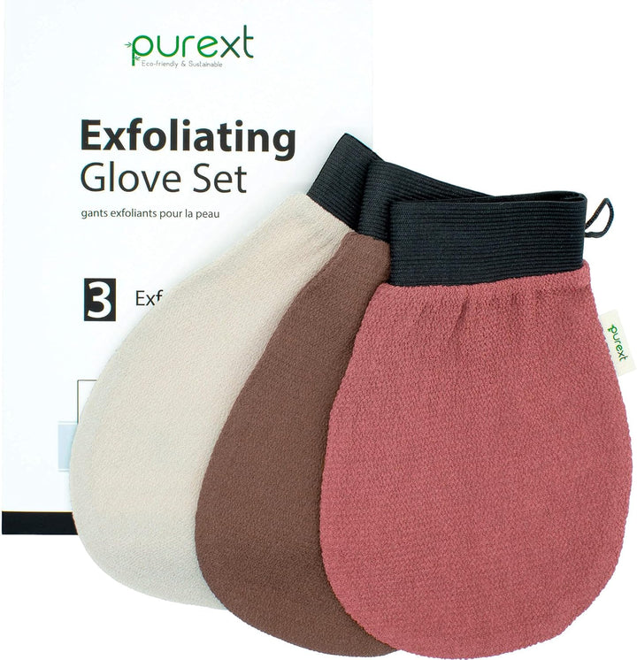 3 Exfoliating Gloves - Kessa Hammam Body Scrubber - Fake Tan Remover Exfoliator Mitts (Mixed)