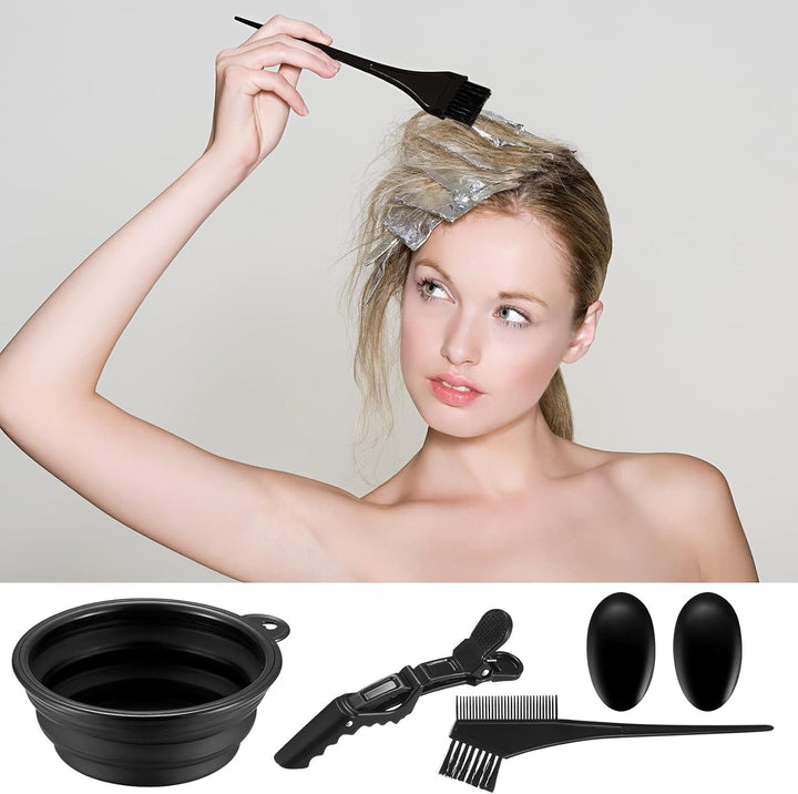18 Pcs Tools for Hair Colouring Kit, Dying, DIY Beauty Salon Bleaching, Dye Bowl and Brush, Including Mixing, Ear Cover, Shawl, Gloves, Clips