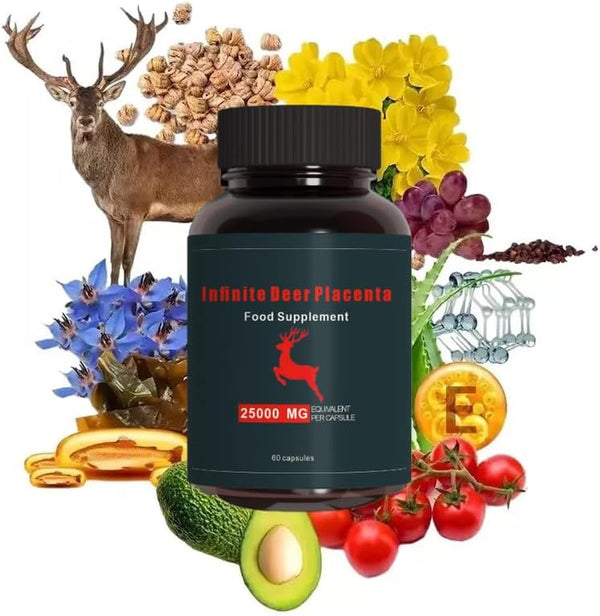 Premium Anti-Aging Deer Placenta, 25000Mg, 60 Capsules