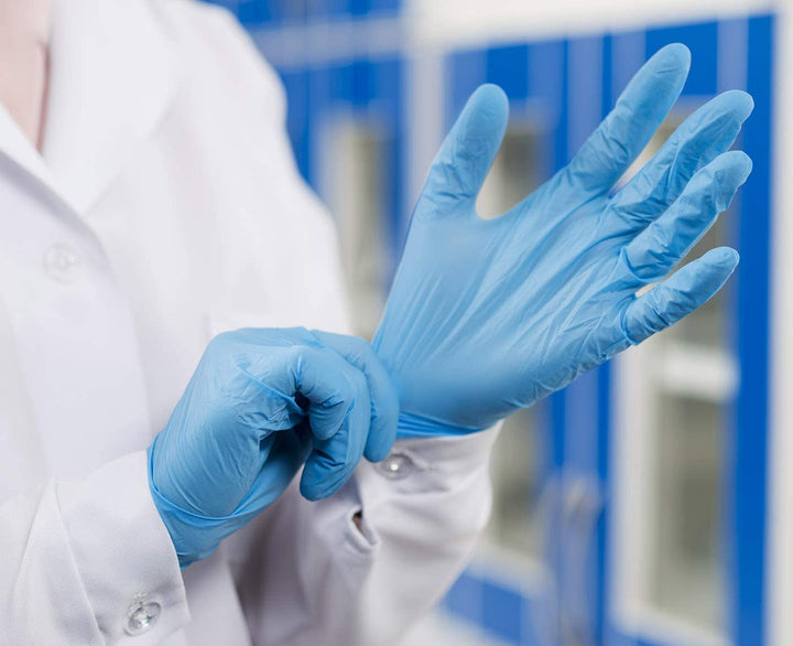 Blue Vinyl Disposable Gloves Large 100 Pack - Latex Free, Powder Free Medical Exam Gloves - Surgical, Home, Cleaning, and Food Gloves - Ambidextrous (L Pack of 100)