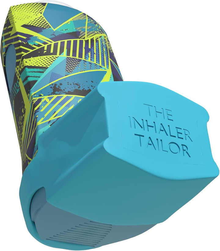 Sport Collection of Inhaler Cases – for Ventolin and Shorter Style Inhalers – Vegan Leather Case for Kids and Adults – Handmade in England (Neon Geometric, Shorter Style)