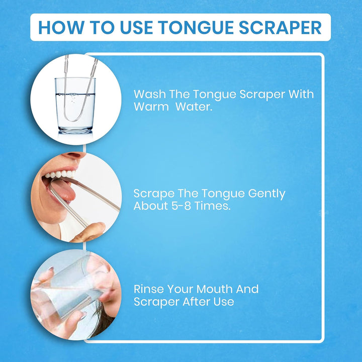 Tongue Scraper for Adults by  (2Pcs Oral Care Pack) Stainless Steel Tongue Cleaners Reduce Bad Breath 100% Metal Tough Scrapers Men and Women Hygiene Product