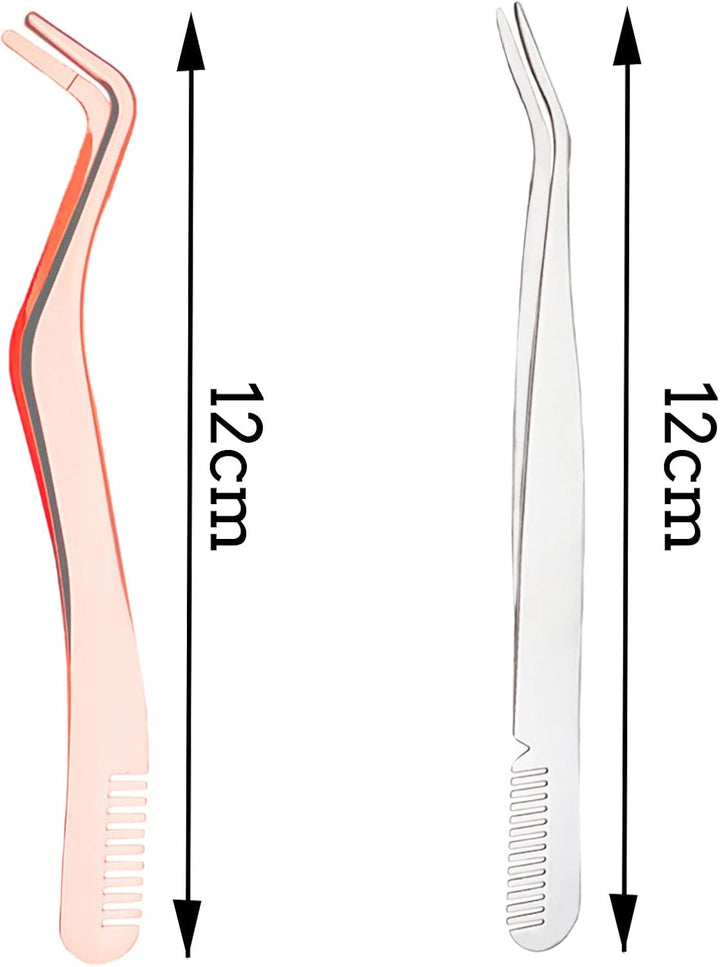 2 Pcs Eyelash Tweezers, Stainless Steel Eyelash Extension Tweezers, Lash Tweezer with Comb