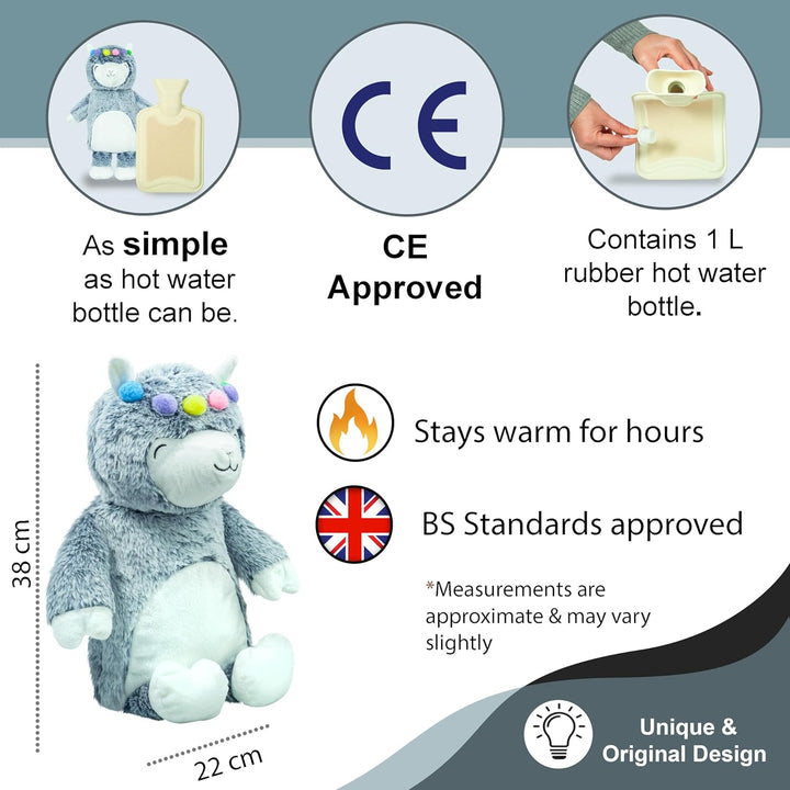 Cute Plush and Cuddly Animal Hot Water Bottles (Blue Llama)