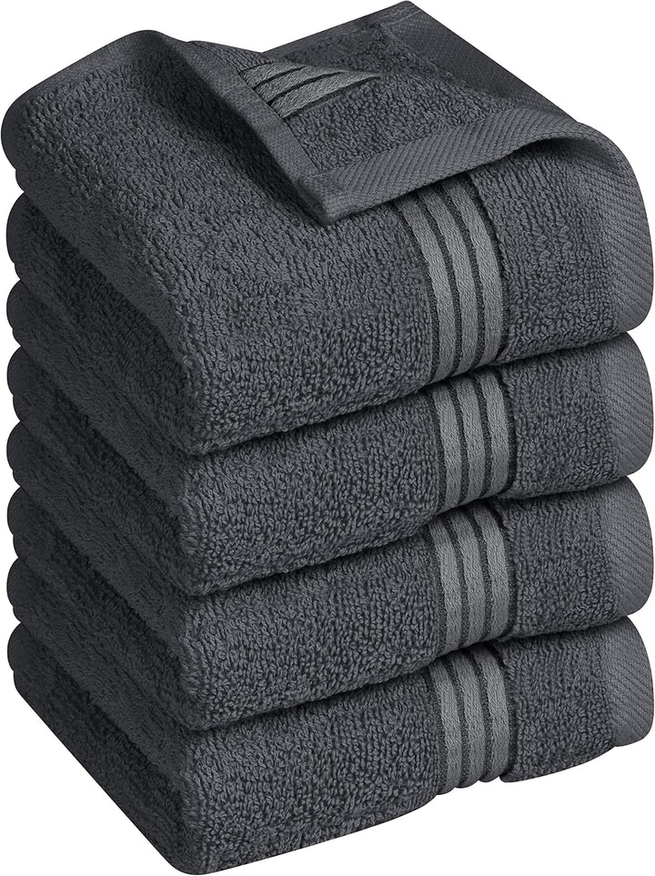 - 12 Pack Luxury Wash Cloths Set (30 X 30 CM) 100% Cotton Ring Spun, Highly Absorbent and Soft Feel Washcloths for Bathroom, Spa, Gym, and Face Towel (Cool Grey)