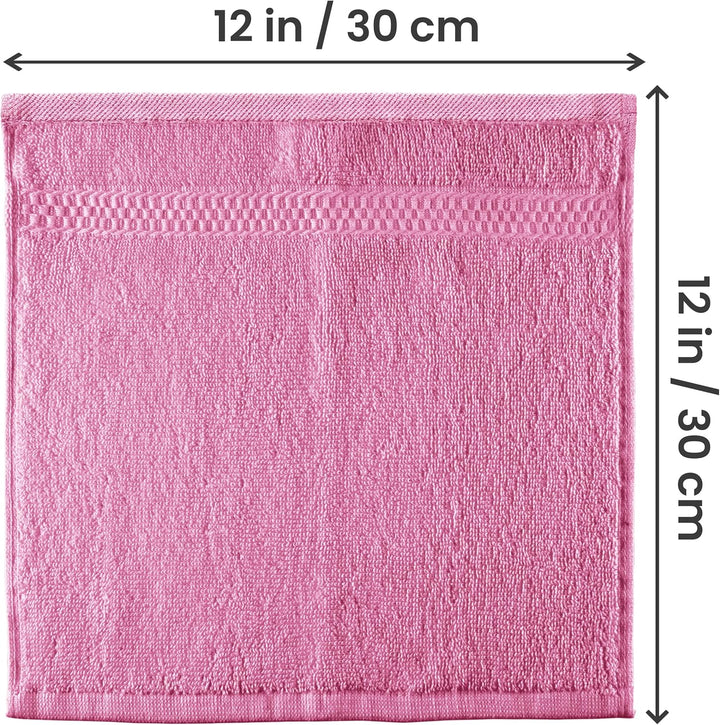 Premium Washcloth Set (30 X 30 CM) 100% Cotton Flannel Face Cloths, Highly Absorbent and Soft Feel Fingertip Towels (12 Pack, Pink)