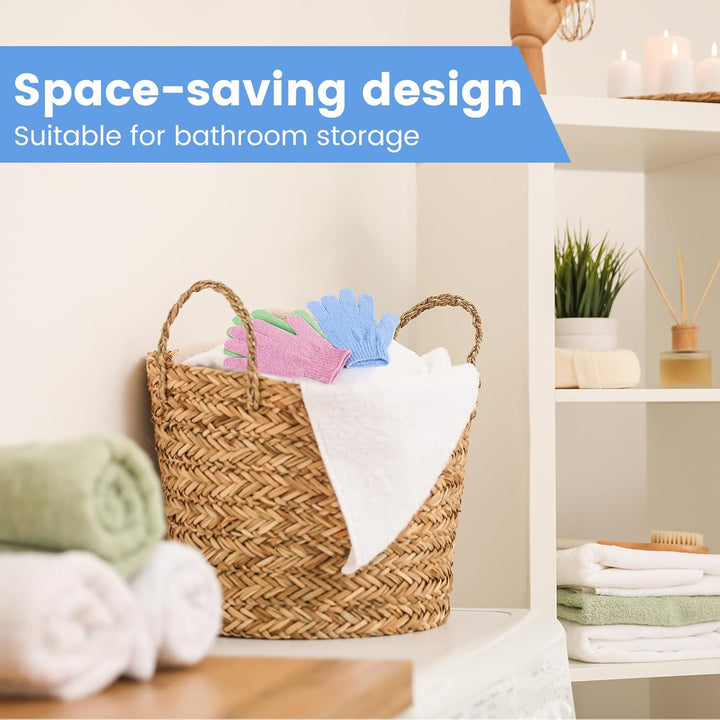 Exfoliating Gloves | Bamboo Shower Gloves | 6Pcs Bath and Body Exfoliator Mitts | Scrubs Away Ingrown Hair and Dead Skin for Shower, Spa, Massage and Dead Skin Cell Remover Loofah - Green,Blue,Pink